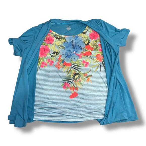 White Stag Floral Tropical T-Shirt Attached Jacket Size 4X 26W 28W Holiday NEW - Picture 4 of 9